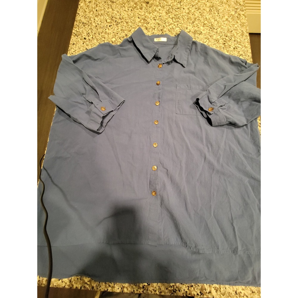 In Voland Blue Cotton Button Front Shirt Tunic 22W